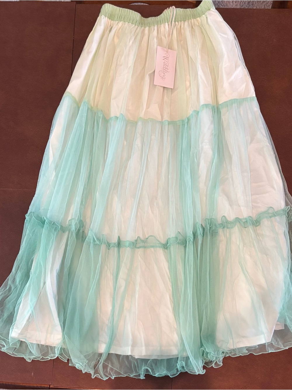 Mint Tiered Tulle Maxi Skirt with Elastic Waist